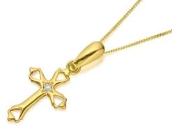 9ct Gold Cubic Zirconia Cross And Chain - R6643