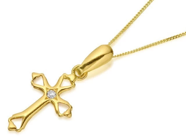 9ct Gold Cubic Zirconia Cross And Chain - R6643
