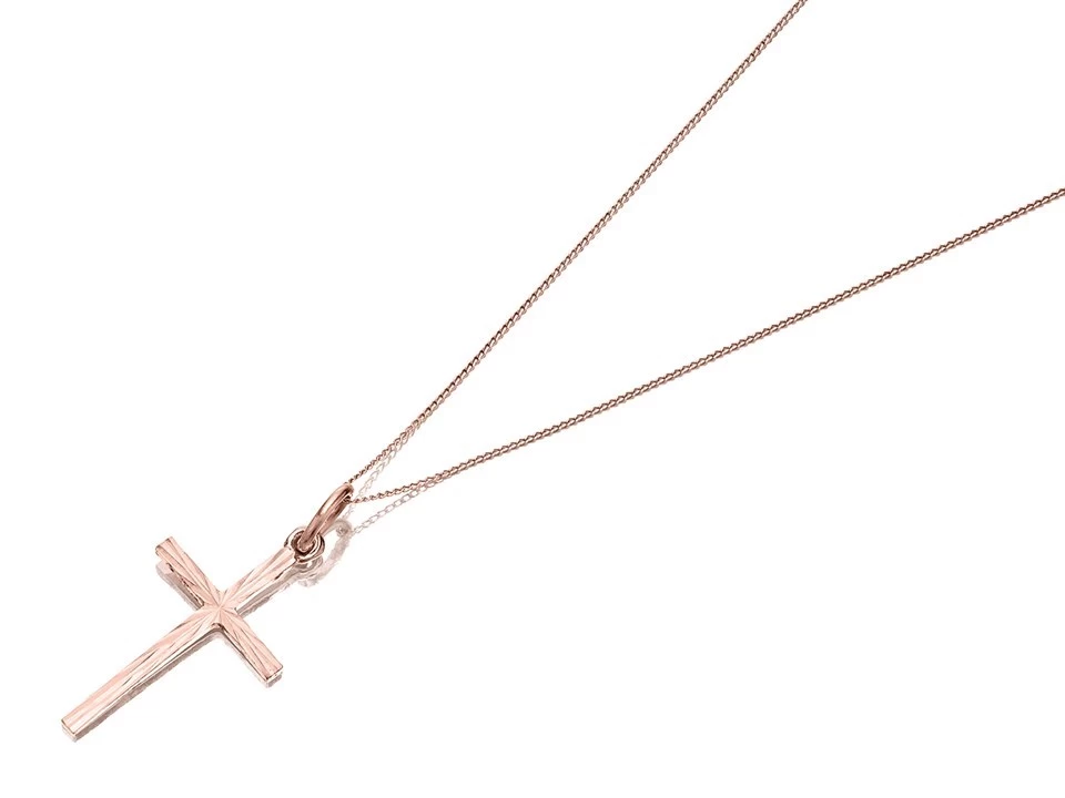 9ct Rose Gold Diamond Cut Cross And Chain - R6805