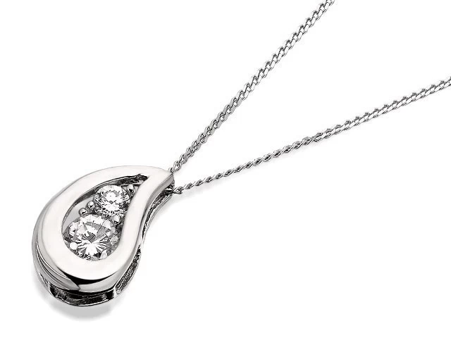 9ct White Gold Cubic Zirconia Teardrop Pendant And Chain - R6952