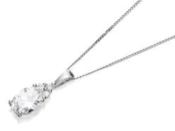 9ct White Gold Cubic Zirconia Pear Cluster Pendant And Chain - R7010