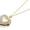 9ct Gold Two Colour Crystal Heart Locket And Chain - R7211