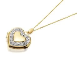 9ct Gold Two Colour Crystal Heart Locket And Chain - R7211