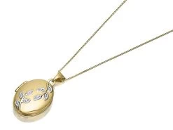 9ct Gold Two Colour Oval Leaf Locket And Chain - R7246