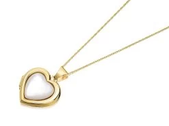 9ct Gold Mother Of Pearl Heart Locket And Chain - R7254