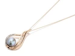 9ct Rose Gold Grey Cultured Freshwater Pearl And Diamond Necklace - EXCLUSIVE - R7717