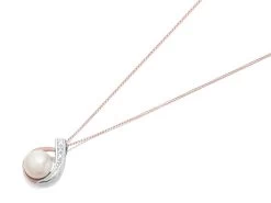 9ct Rose Gold Diamond And Freshwater Pearl Curl Necklace - R7730