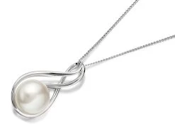 9ct White Gold Enfolded Freshwater Cultured Pearl Pendant And Chain - R7738
