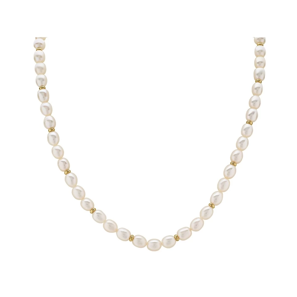 9ct Gold Freshwater Pearl And Rondelle Necklet - 18in - R7771