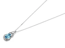 9ct White Gold Blue Topaz And Diamond Necklace - R8379
