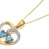 9ct Gold Two Colour Blue Topaz And Diamond Heart Necklace - R8390