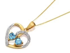 9ct Gold Two Colour Blue Topaz And Diamond Heart Necklace - R8390