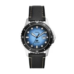 Fossil FS5960 'Blue' Black Leather Strap Watch - W07177