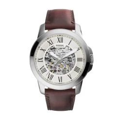 Fossil ME3099 Grant Automatic Skeleton Brown Leather Strap Watch - W10168