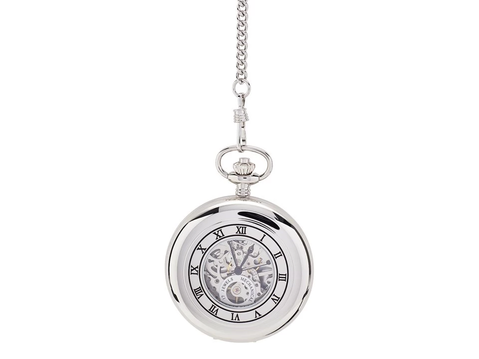 Jean Pierre G257CM Chrome Plated Double Half Hunter Pocket Watch And Chain - W2218