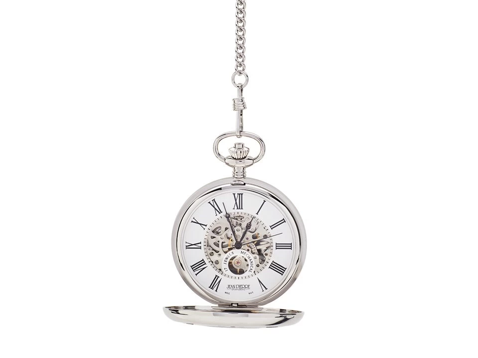 Jean Pierre G257CM Chrome Plated Double Half Hunter Pocket Watch And Chain - W2218 - Image 2