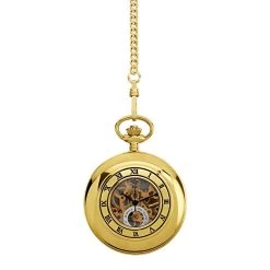 Jean Pierre G257PM Gold Plated Half Hunter Skeleton Pocket Watch - W2223
