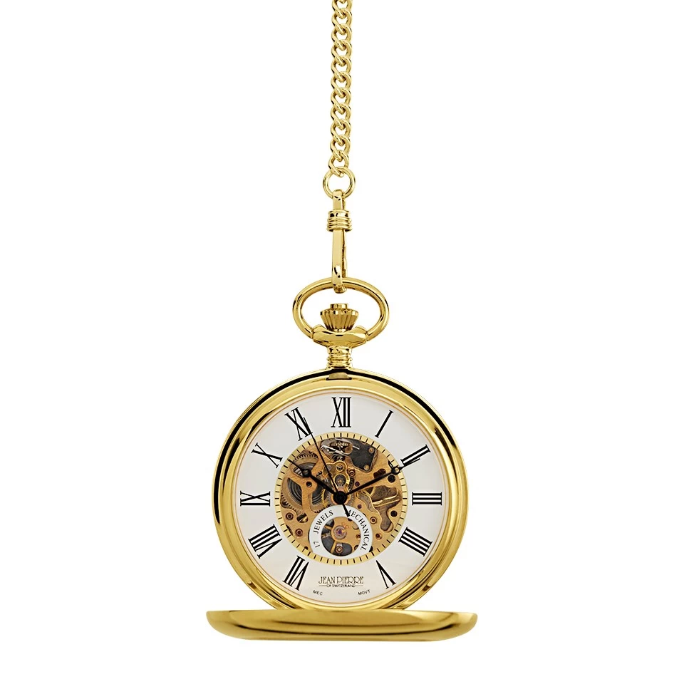 Jean Pierre G257PM Gold Plated Half Hunter Skeleton Pocket Watch - W2223 - Image 2