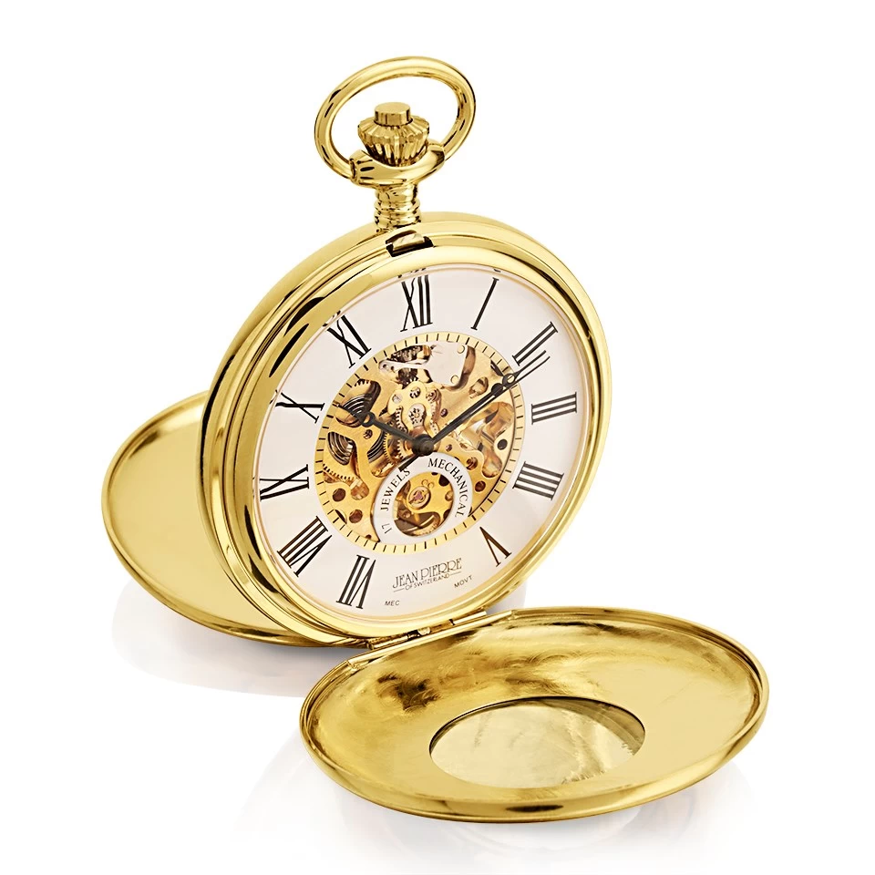 Jean Pierre G257PM Gold Plated Half Hunter Skeleton Pocket Watch - W2223 - Image 3