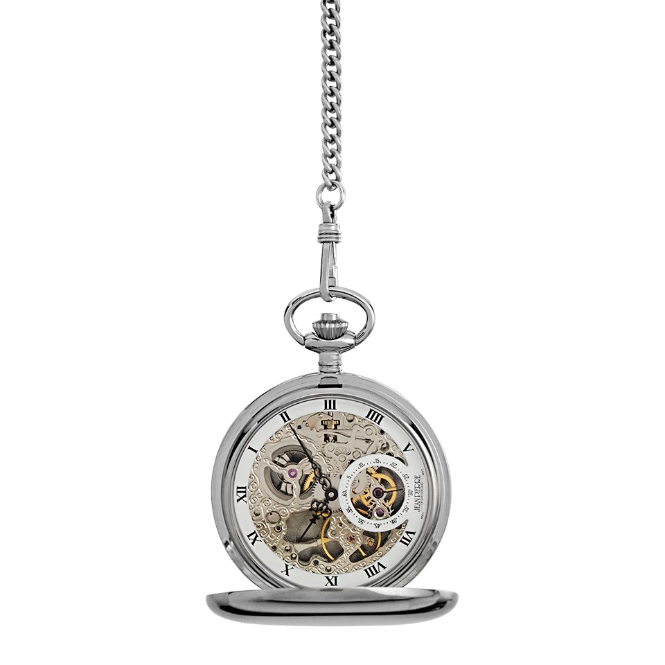 Jean Pierre G250CM Chrome Plated Full Hunter Skeleton Pocket Watch - W2224 - Image 2