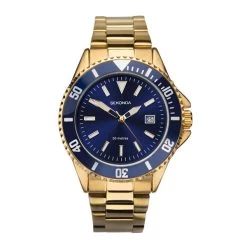 Sekonda 1516 Gold Plated Sports Watch Blue Dial And Bezel - W31244