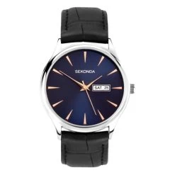 Sekonda 1895 Stainless Steel Blue Dial Rose Batons Black Strap - W31368
