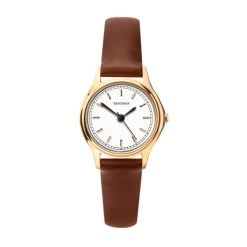 Sekonda 2814 Gold Plated Brown Leather Strap Watch - W32356