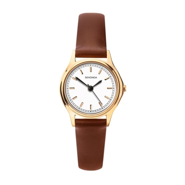 Sekonda 2814 Gold Plated Brown Leather Strap Watch - W32356