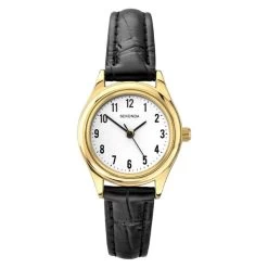 Sekonda 4493 Gold Plated Black Leather Strap Watch - W3242