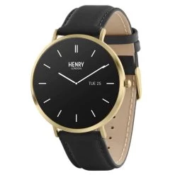 Henry London HLS65-0008 AMOLED Black Leather Strap Smartwatch - W47282