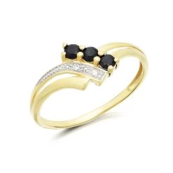 9ct Gold Two Colour Black Sapphire And Diamond Ring - Size V Only - Z5183