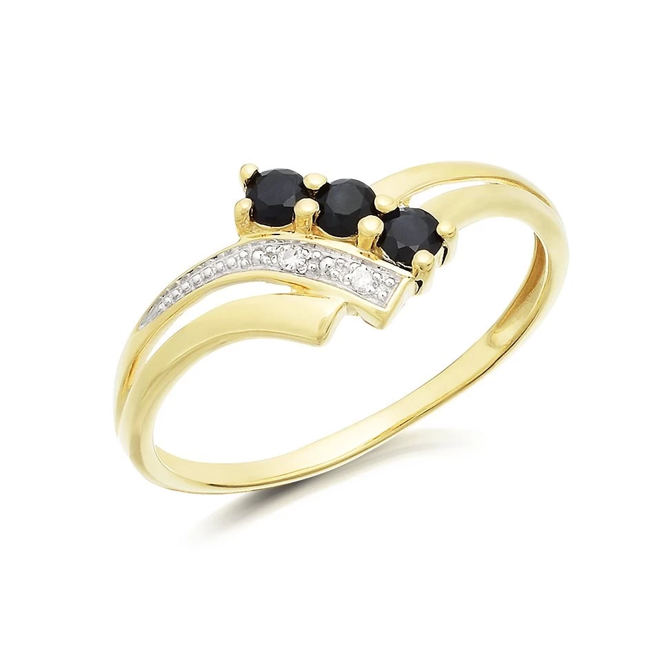 9ct Gold Two Colour Black Sapphire And Diamond Ring - Size V Only - Z5183