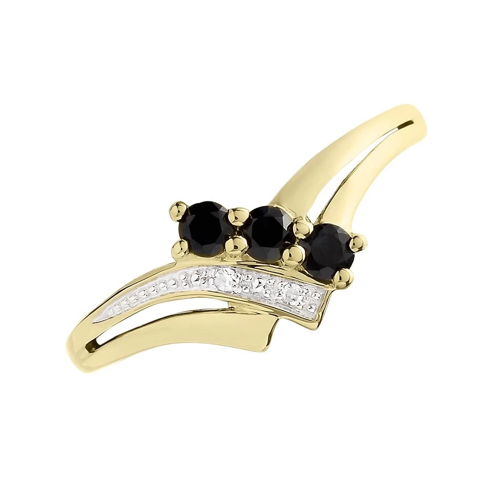9ct Gold Two Colour Black Sapphire And Diamond Ring - Size V Only - Z5183 - Image 2