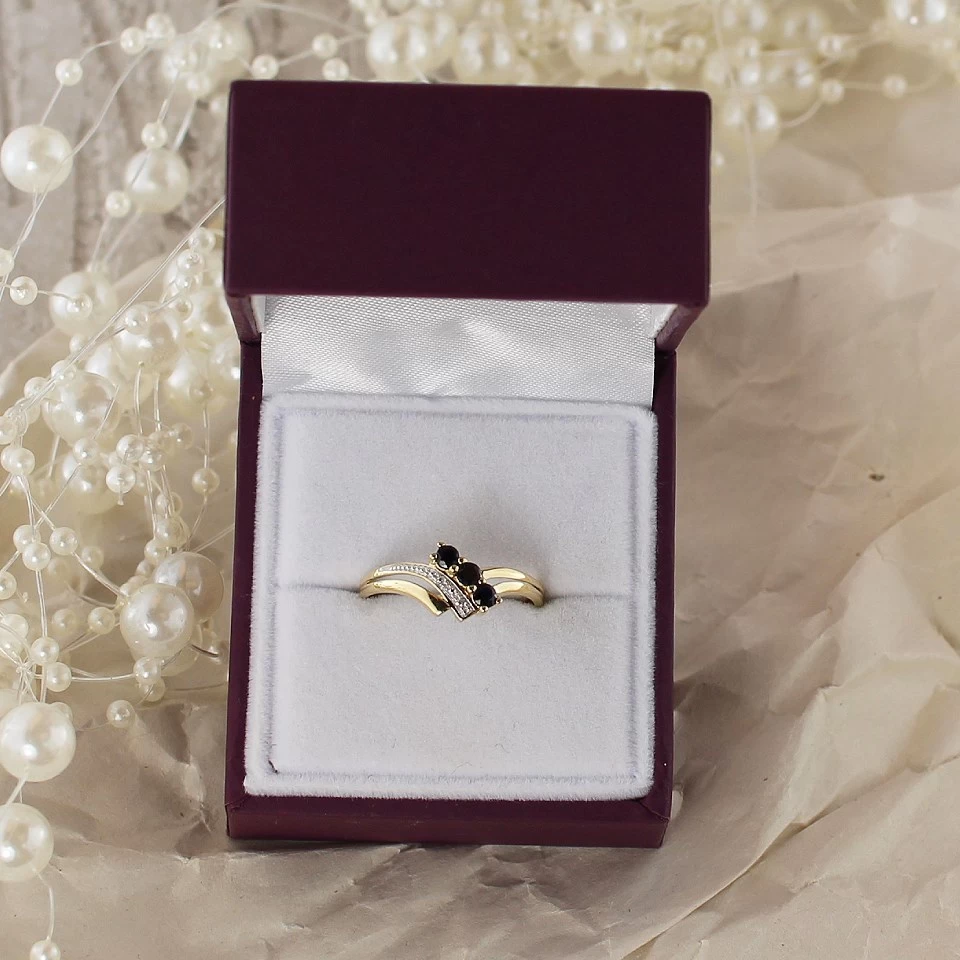 9ct Gold Two Colour Black Sapphire And Diamond Ring - Size V Only - Z5183 - Image 3